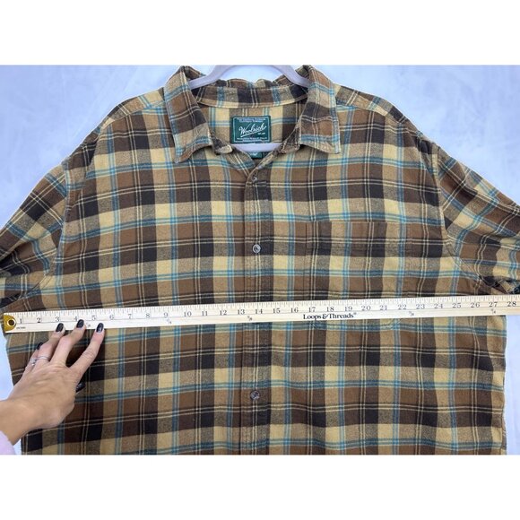 Woolrich Men’s XXL Brown Plaid Flannel Fall Shirt Button-Up Gorpcore - Picture 8 of 9